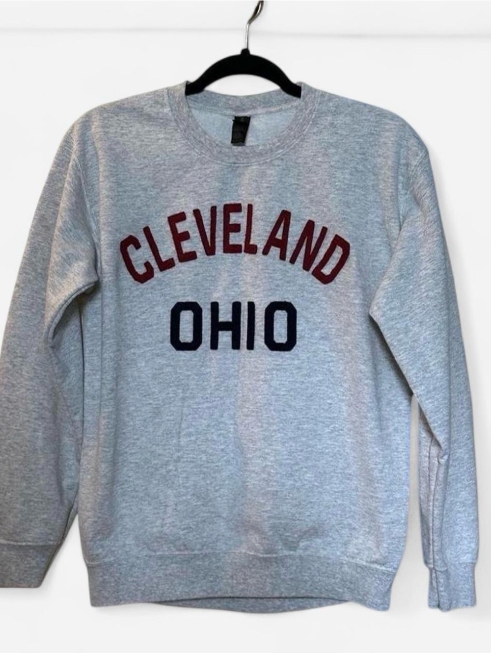 Gildan Cleveland Ohio Crewneck Sweatshirt with Red and Navy Stitch Lettering